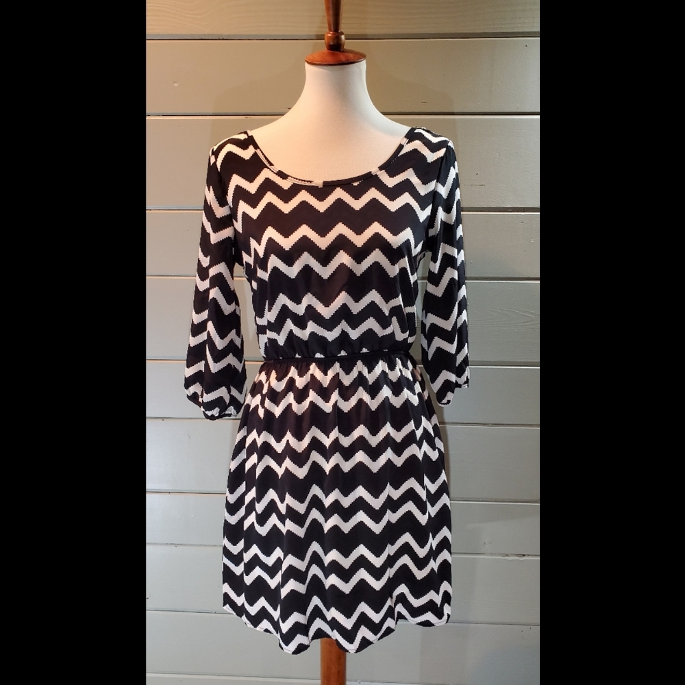 Chevron Dress with Red Bow